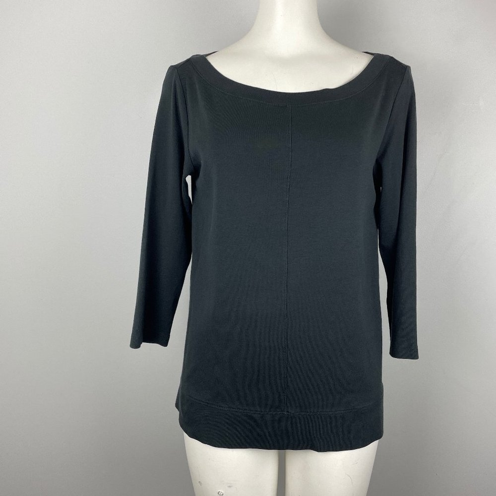 J Jill Black Pima Cotton 3/4 Sleeve Top Boat Neck